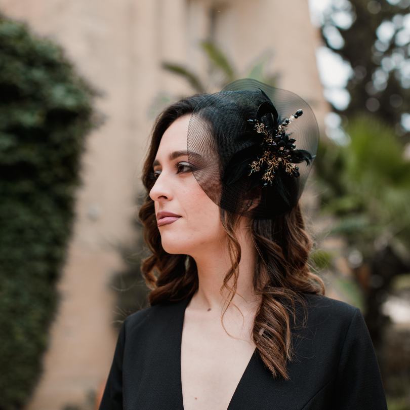 Broche Anglaise noire pour mariée, chapeau anglaise pour mariage, modèle choux, - artisanat Tunisien fait main | ILEYCOM