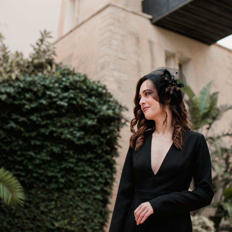 Broche Anglaise noire pour mariée, chapeau anglaise pour mariage, modèle choux, - artisanat Tunisien fait main | ILEYCOM