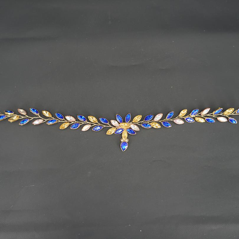 Broche en cristal bleu, bandeau de cheveux mariage cristal bleu, Vigne de cheveu - artisanat Tunisien fait main | ILEYCOM