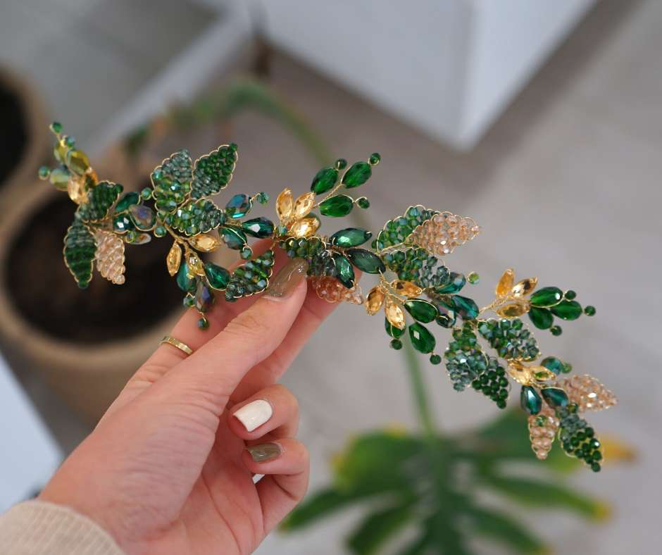 Broche Vert et d'orée modèle feuilleté - artisanat Tunisien fait main | ILEYCOM