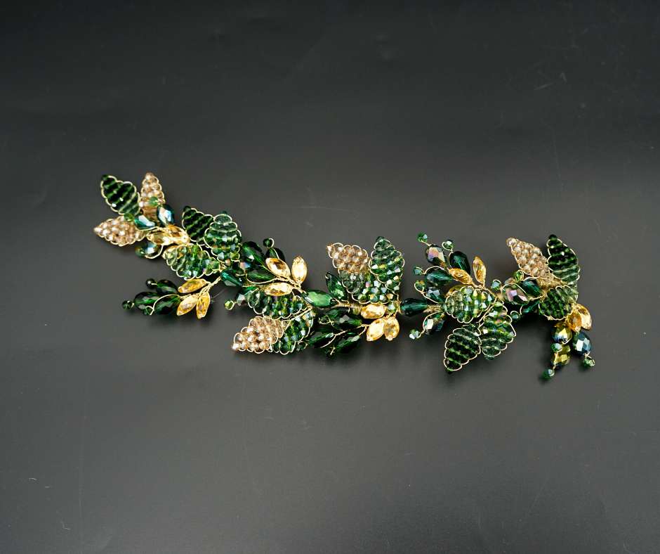 Broche Vert et d'orée modèle feuilleté - artisanat Tunisien fait main | ILEYCOM