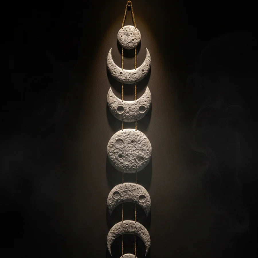 Décoration murale "Cycles" avec phases de lune en noir et argent (15x90 cm)