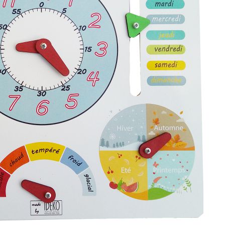 Mon calendrier , jeu éducatif en bois pour apprendre en Français l’heure, les jours, les mois, les saisons, la météo