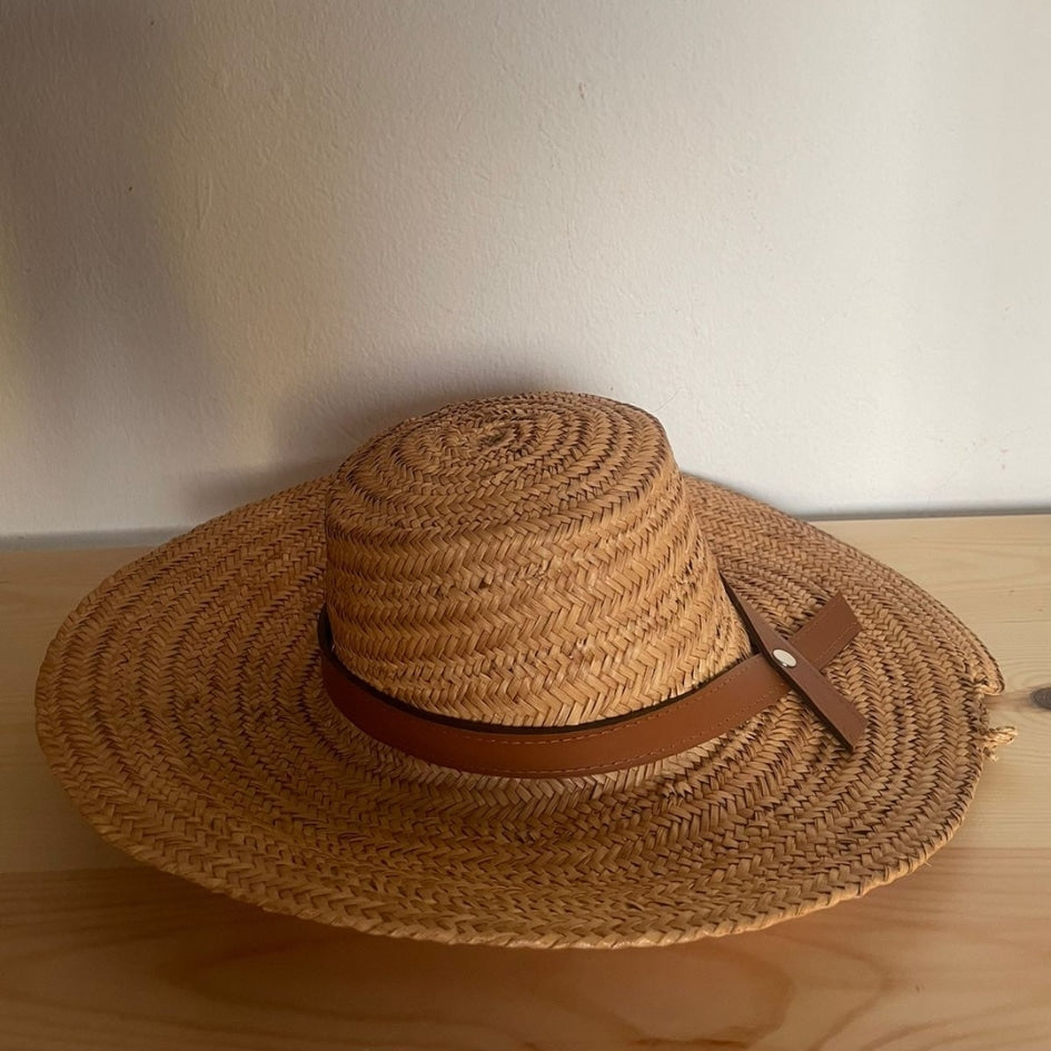 Chapeau traditionnel tunisien en paille avec nœud - fait main