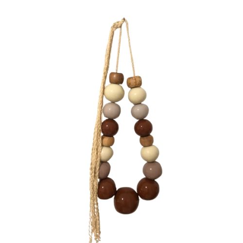 chapelet murale en style bohème en céramique et bois d'olivier 35*70cm