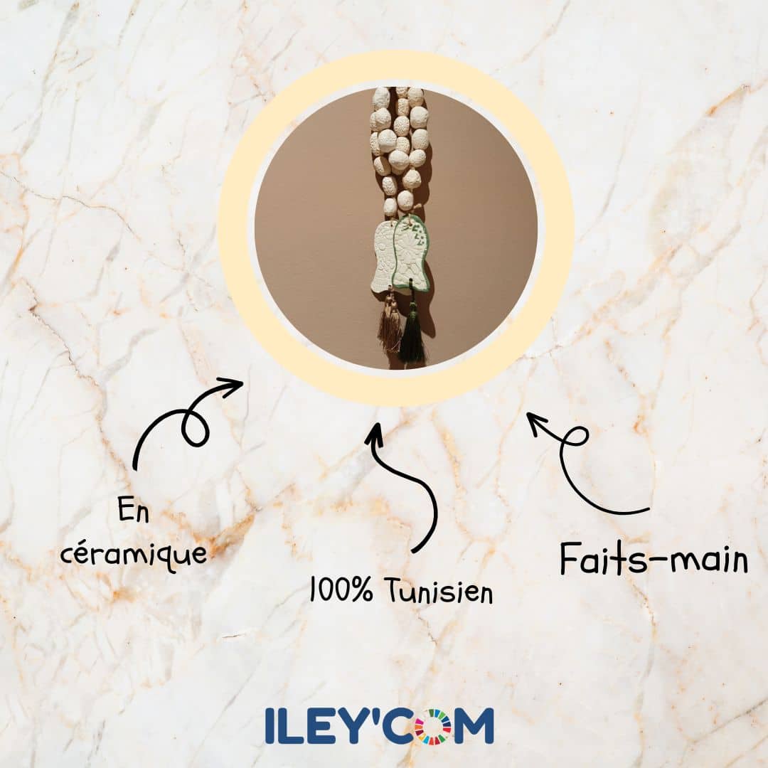 Chapelet en céramique avec pampille naturelle - artisanat Tunisien fait main | ILEYCOM