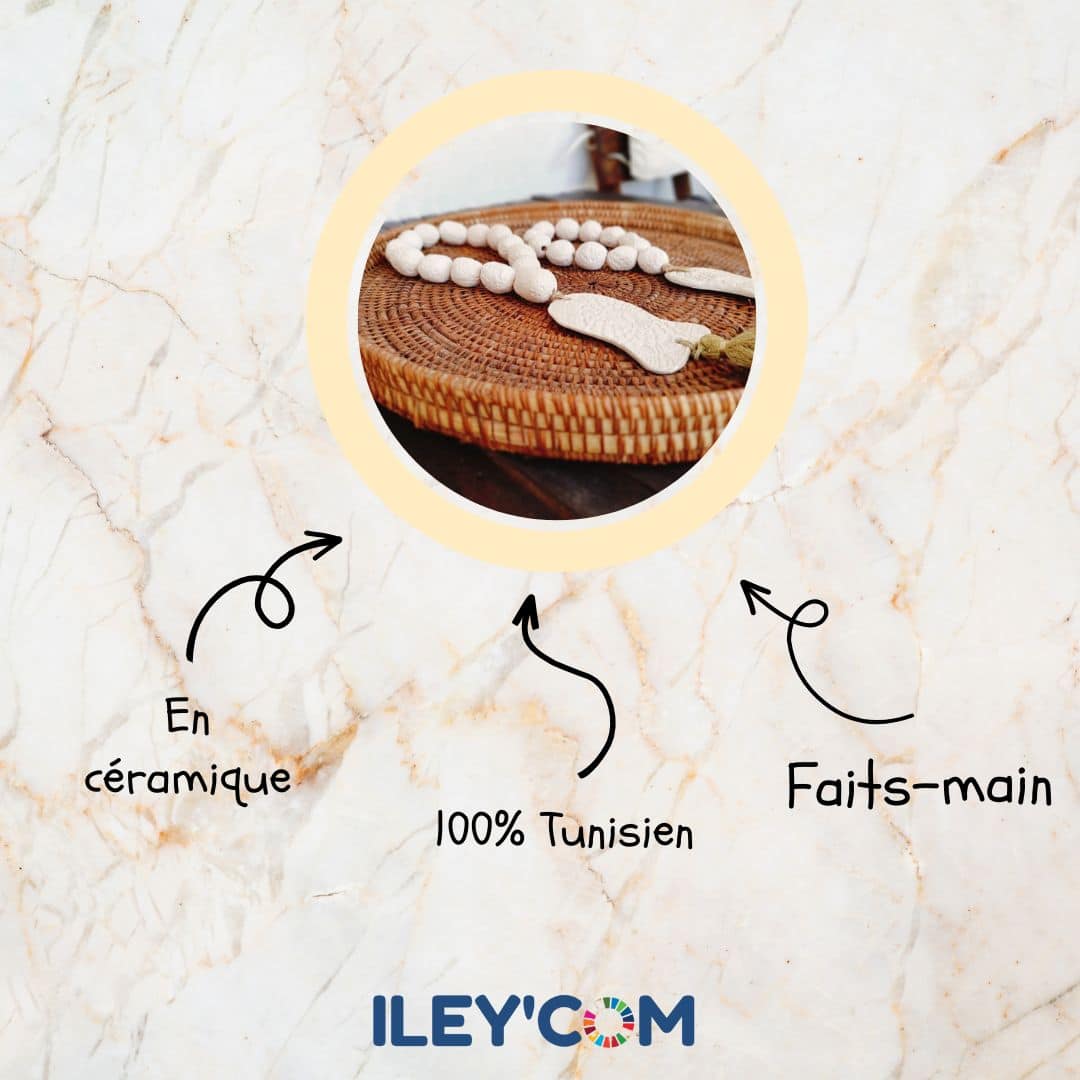 Chapelet poisson avec ponpon-doré - artisanat Tunisien fait main | ILEYCOM
