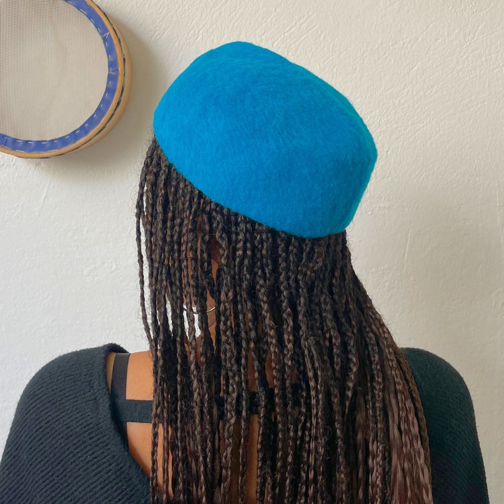Chéchia Tunisienne Turquoise En Laine Avec Pompom