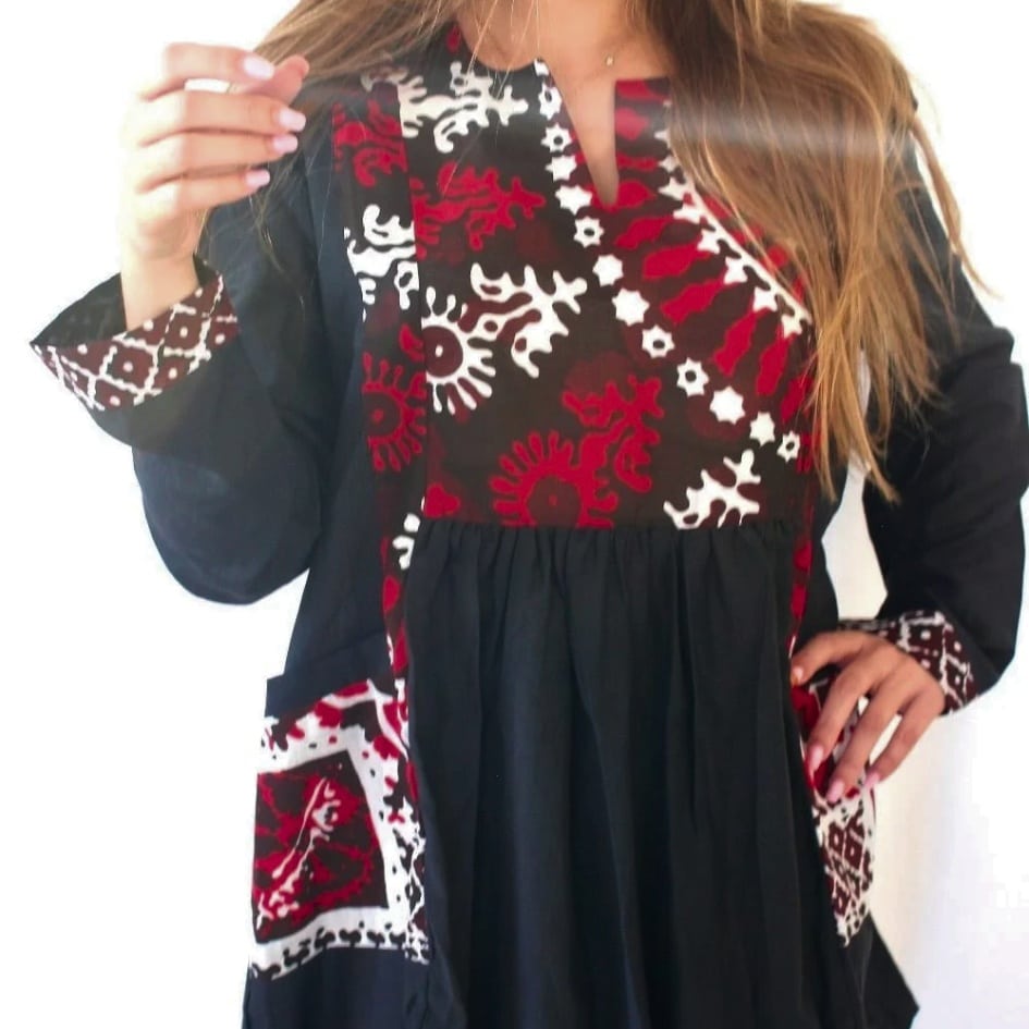 Chemise Tayaria en Soie et Coton, Garnie de Tayaria - artisanat Tunisien fait main | ILEYCOM