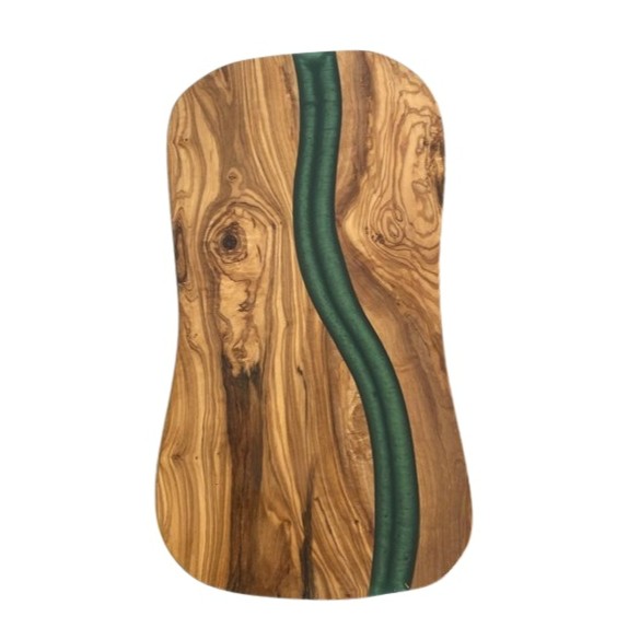Planche À Découper Résine Bleue Bois d'Olivier - Élégance Artisanale