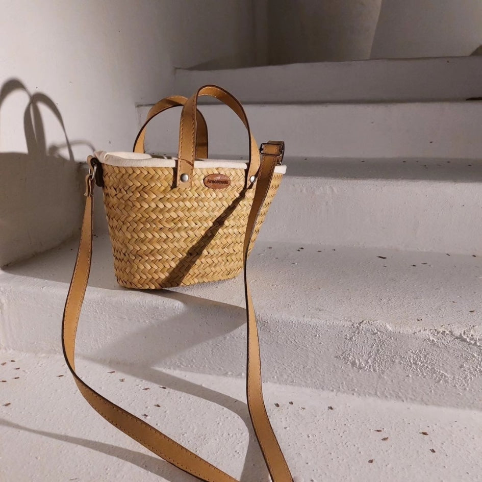 Coffin Artisan avec Fermeture en Tissu Marron - Sac en Paille pour Femme