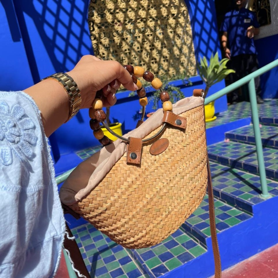 Petit sac coffin en osier avec perles Bonduelle - Fait main et écologique