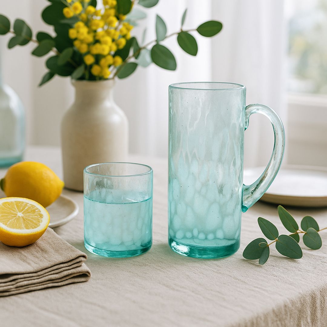 Coffret Serensa Verre bleu aqua marbré (18 x 8 cm / 10 x 7.5 cm) - artisanat Tunisien fait main | ILEYCOM