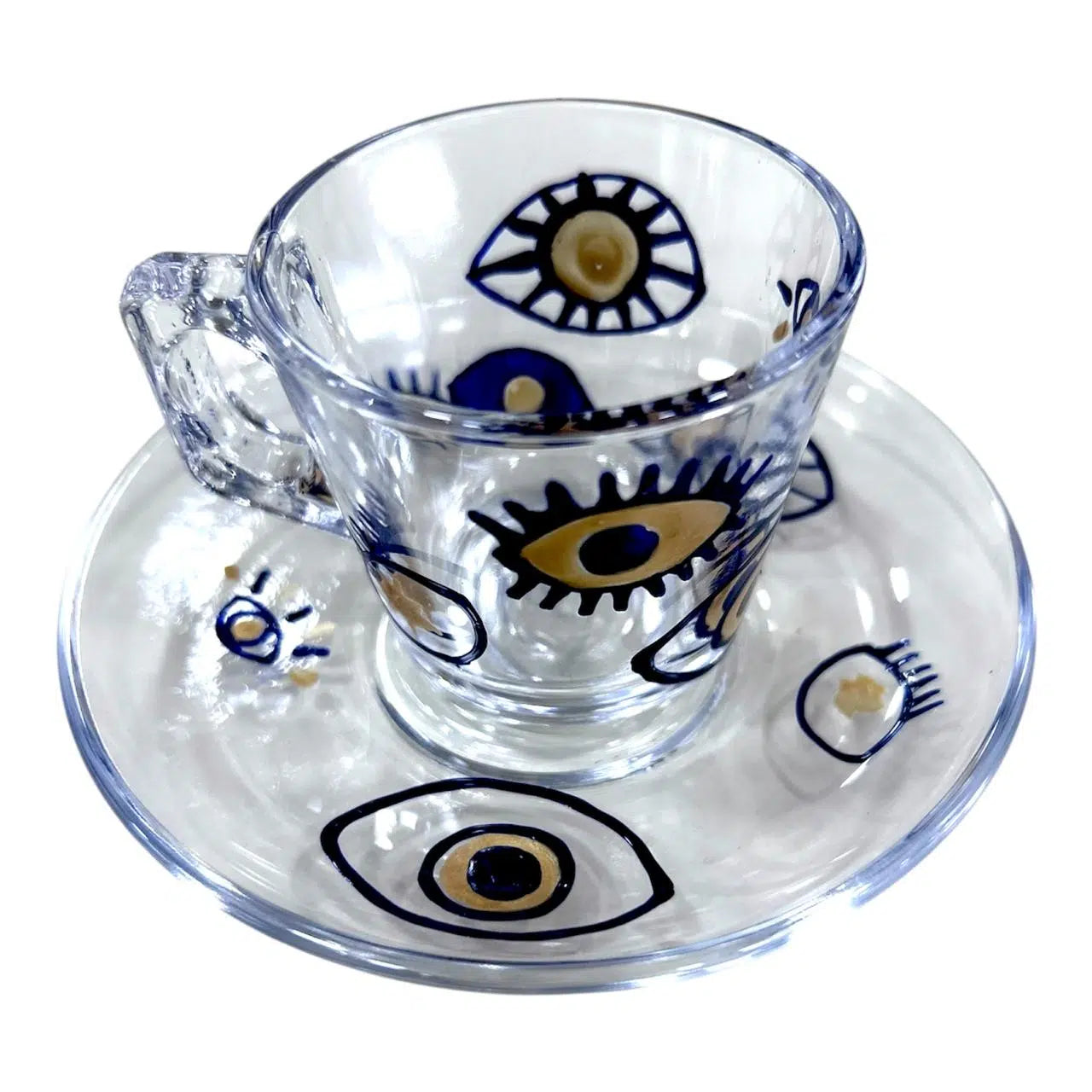 Coffret Tasse à café en verre peinte à la main