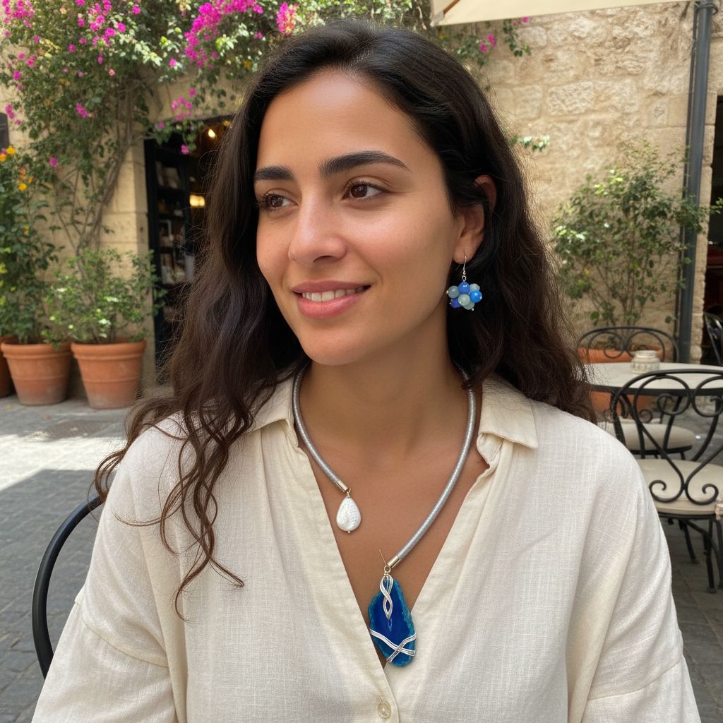 collier agathe bleu élégant avec nacre pour un style unique