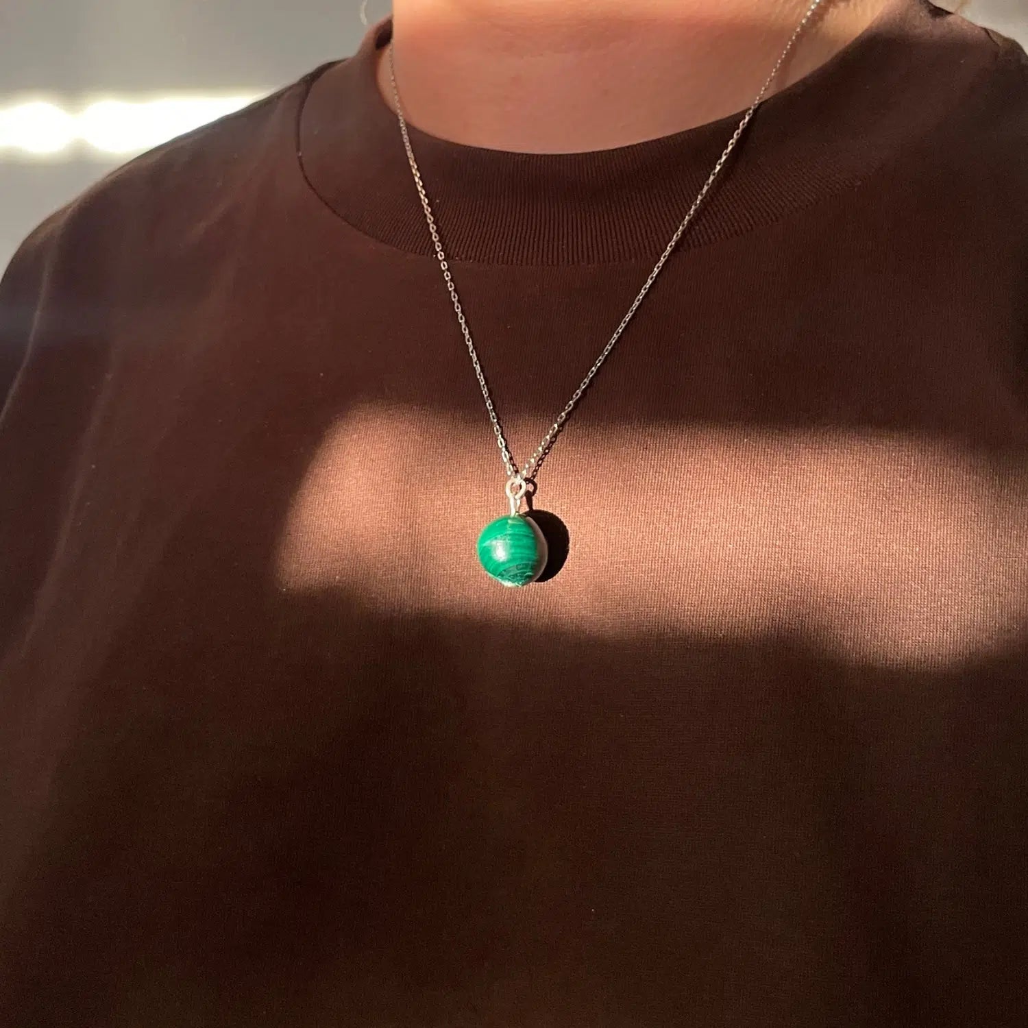 Collier argent et pierre malachite authentique