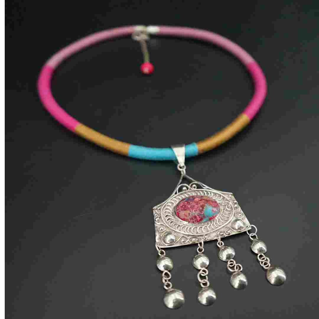 Collier Argent Regalite Rose Pièce unique