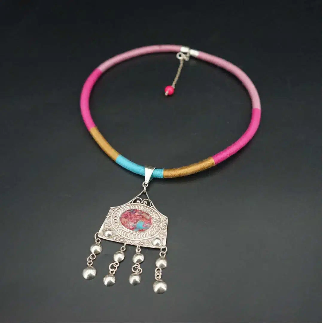 Collier Argent Regalite Rose Pièce unique
