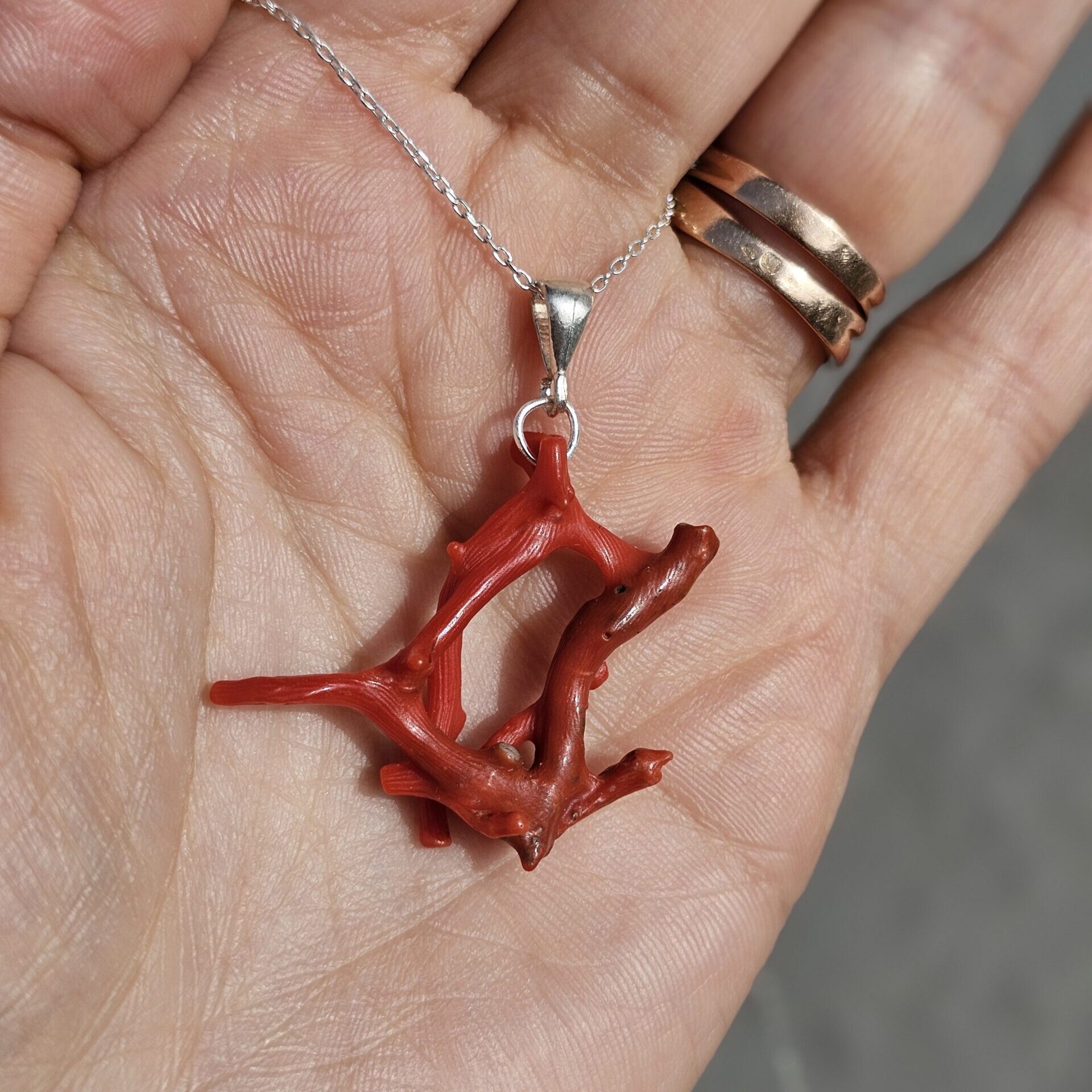 Collier corail rouge naturel argent 925