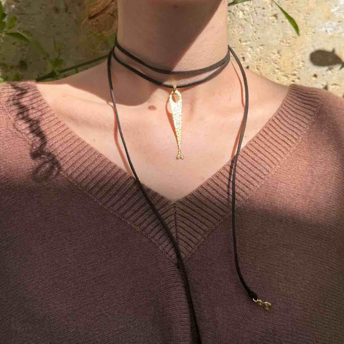 Collier cuir ajustable premium marron et doré exclusif