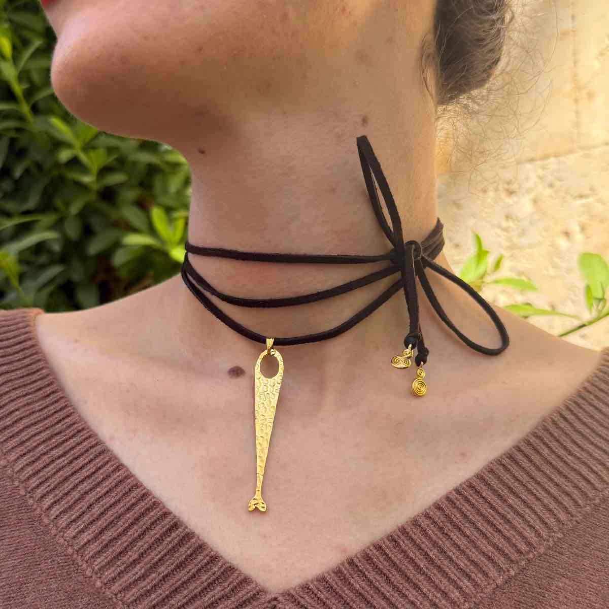 Collier cuir ajustable premium marron et doré exclusif