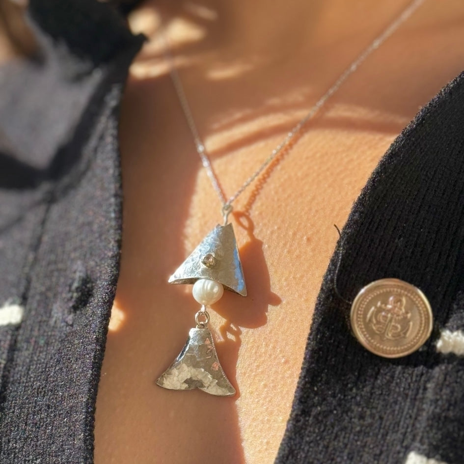 Collier en argent 850 avec pendentif poisson et perle - artisanat Tunisien fait main | ILEYCOM
