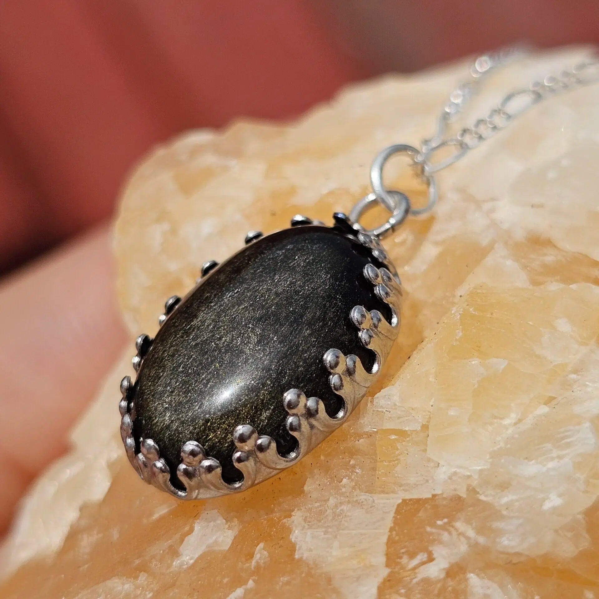 Collier en Argent 925 Pendentif Obsidienne Dorée - Élégance Mystique