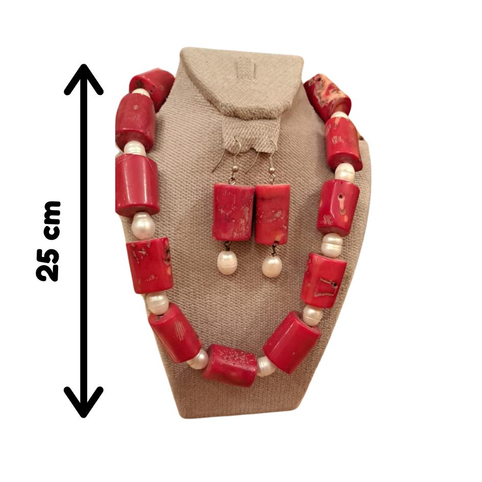 Collier en perle et corail recyclé - artisanat Tunisien fait main | ILEYCOM