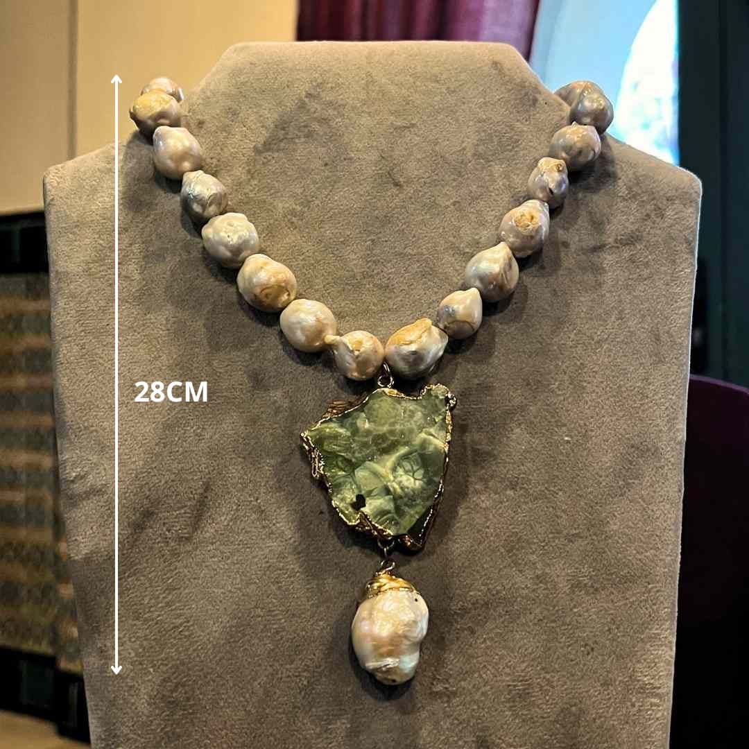 Collier en Perles Baroques avec Broche en Stalactite 100% Naturel - Élégance Uni - artisanat Tunisien fait main | ILEYCOM