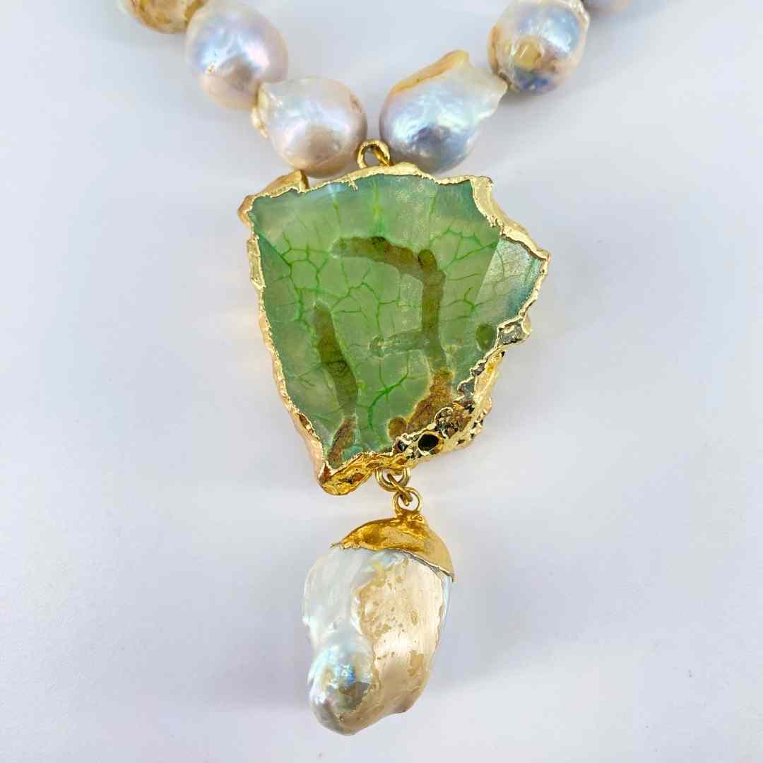 Collier en Perles Baroques avec Broche en Stalactite 100% Naturel - Élégance Uni - artisanat Tunisien fait main | ILEYCOM