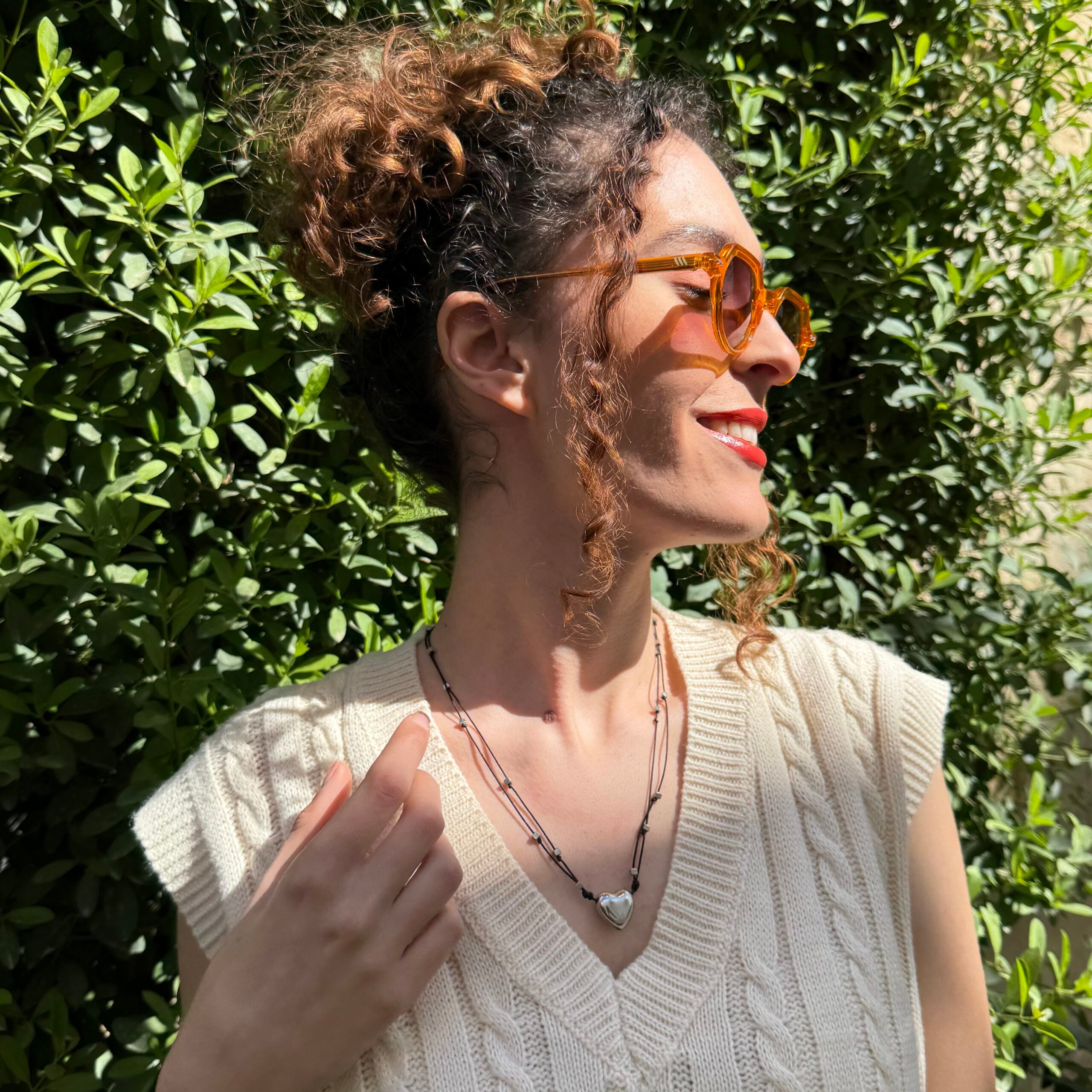 Collier macramé cœur en perles argenté fait main exclusif