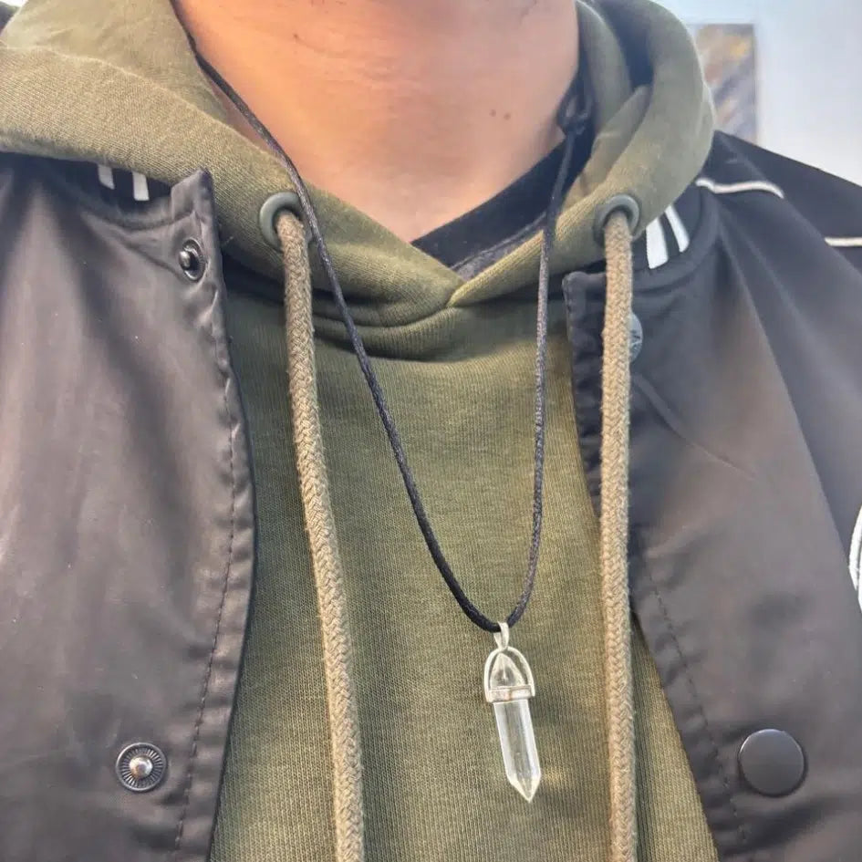 Collier avec pendentif pendule transparente ajustable avec coton ciré