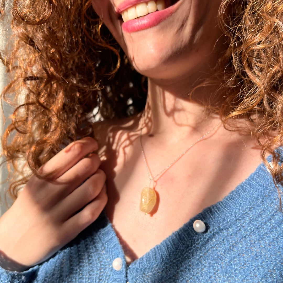 Collier quartz rutilé en argent (45 cm) - artisanat Tunisien fait main | ILEYCOM
