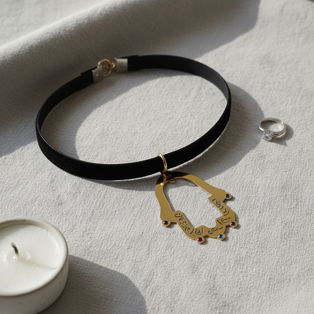 Collier velours élégant avec pendentif main de fatma