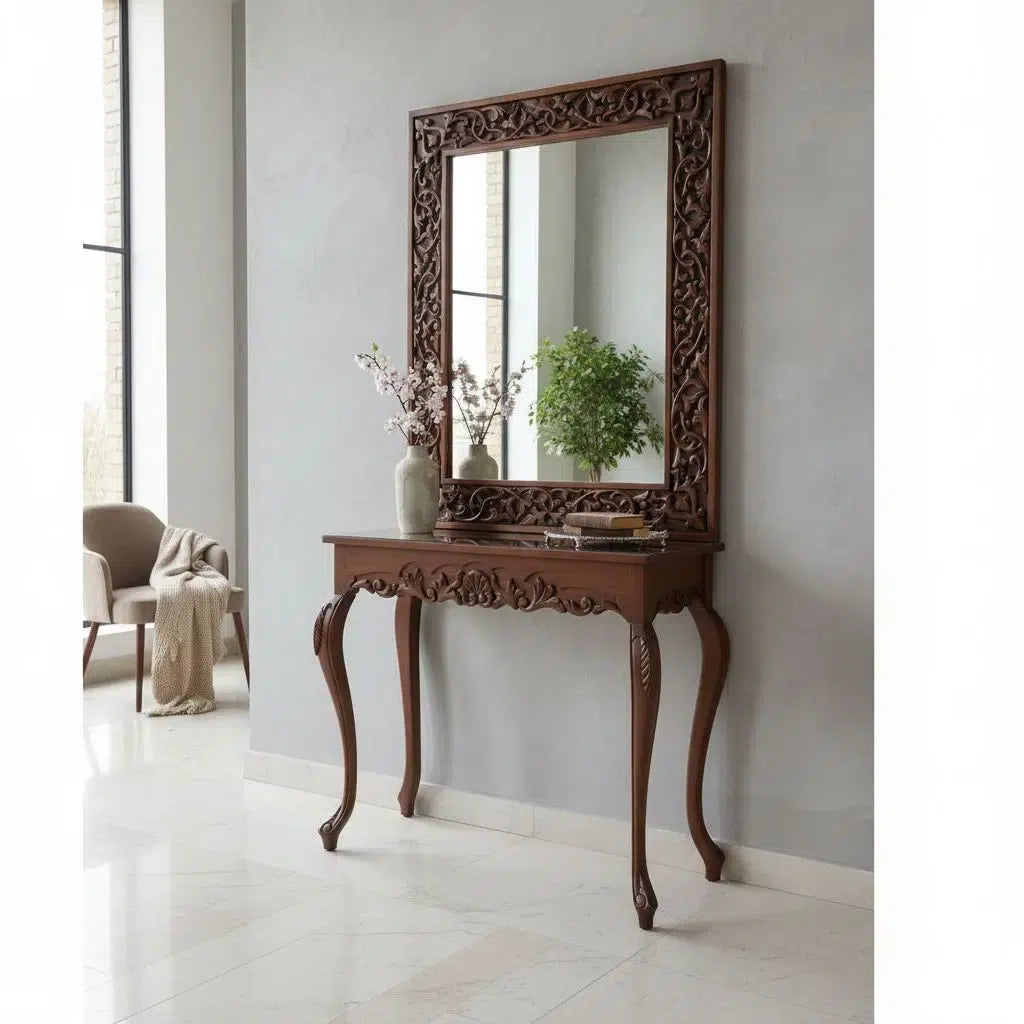 Console en bois sculptée à la main pour un intérieur raffiné