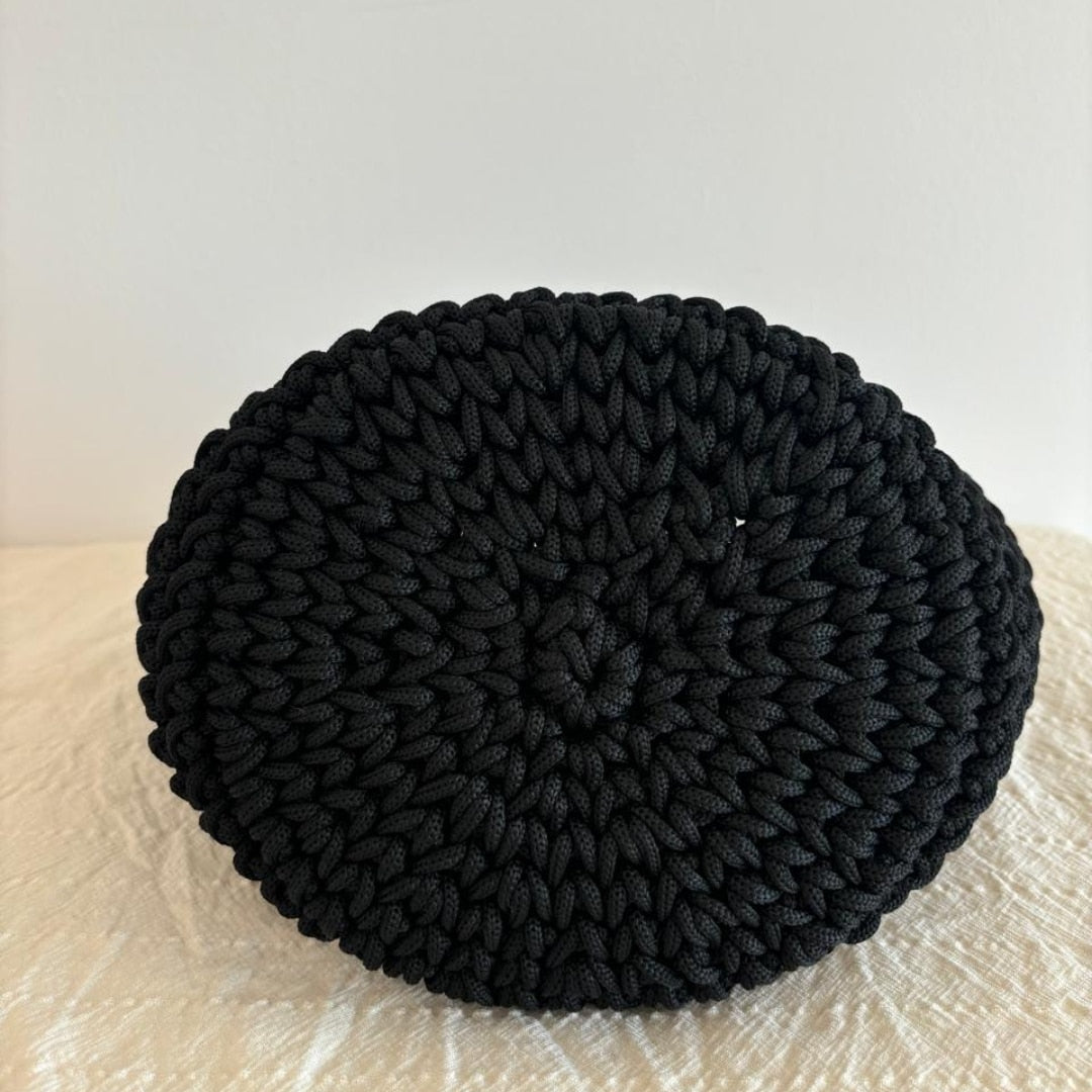 Couffin en crochet noir 100% fait-main (28x23x16 cm) - artisanat Tunisien fait main | ILEYCOM