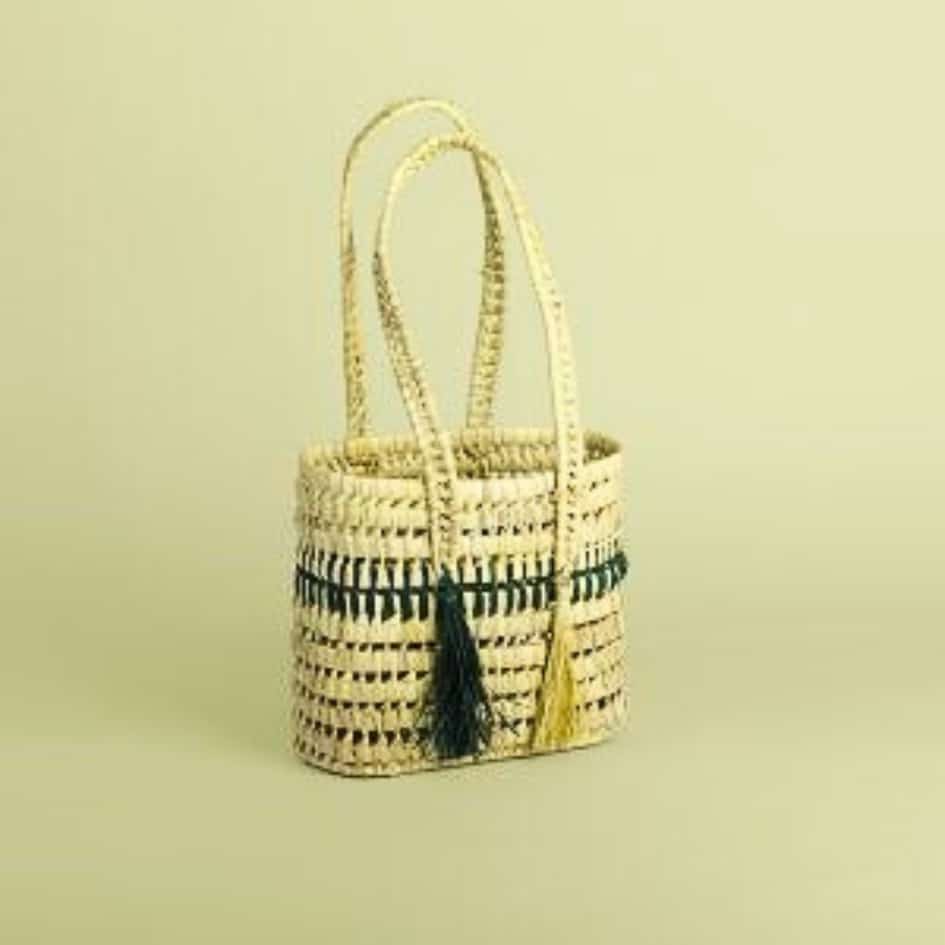 Couffin en Paille avec Motif Bleu Fait Main - artisanat Tunisien fait main | ILEYCOM