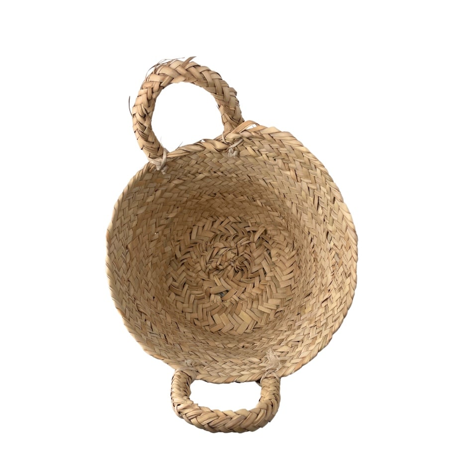 Couffin traditionnel en fibre de palmier naturelle avec peinture jaune - artisanat Tunisien fait main | ILEYCOM