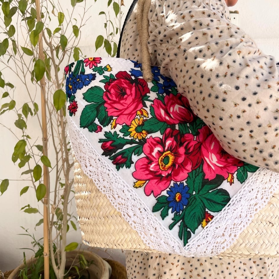 couffin traditionnelle revisité avec détails en foulard tunisienne vintage avec - artisanat Tunisien fait main | ILEYCOM