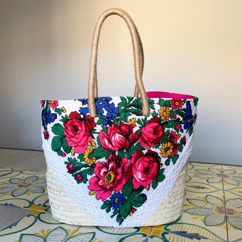 couffin traditionnelle revisité avec détails en foulard tunisienne vintage avec - artisanat Tunisien fait main | ILEYCOM