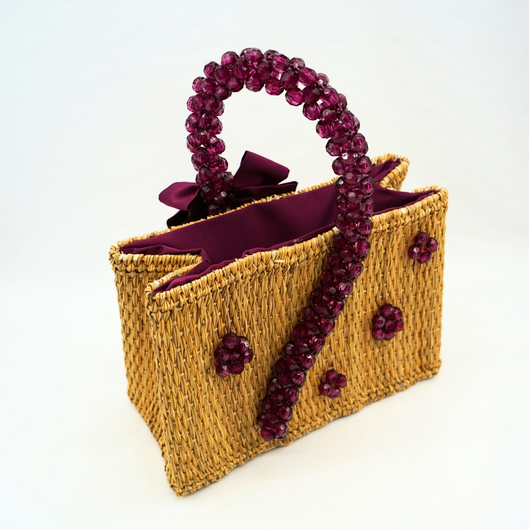 Couffin violet en perles - artisanat Tunisien fait main | ILEYCOM