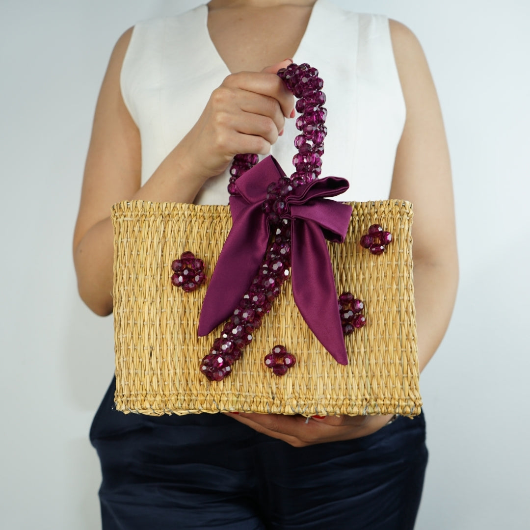Couffin violet en perles - artisanat Tunisien fait main | ILEYCOM
