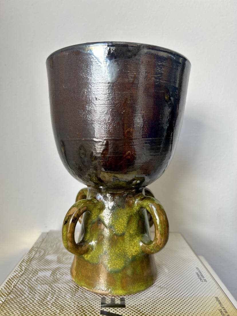 Coupe Hannon en céramique émaillé bronze (22 x 14 x 14 cm) - artisanat Tunisien fait main | ILEYCOM