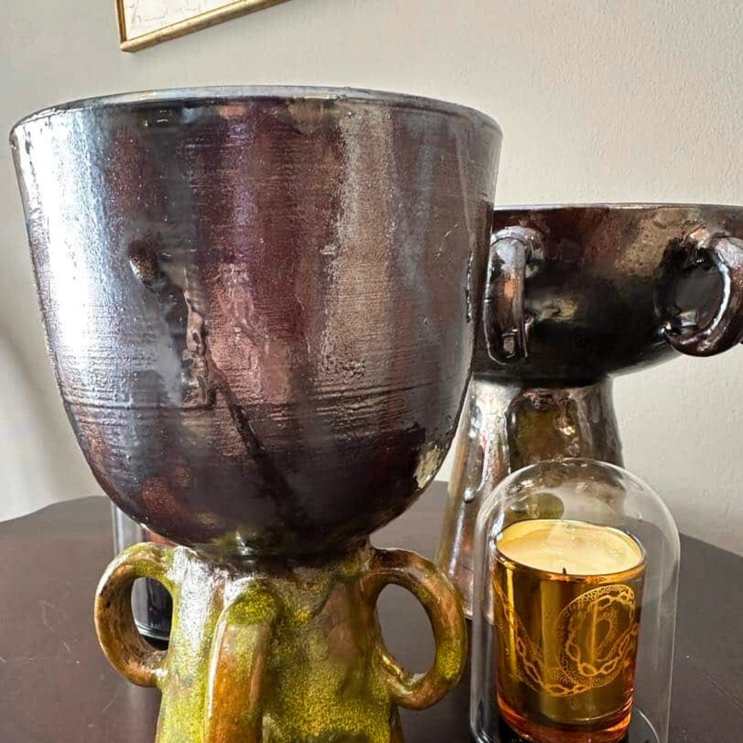 Coupe Hannon en céramique émaillé bronze (22 x 14 x 14 cm) - artisanat Tunisien fait main | ILEYCOM