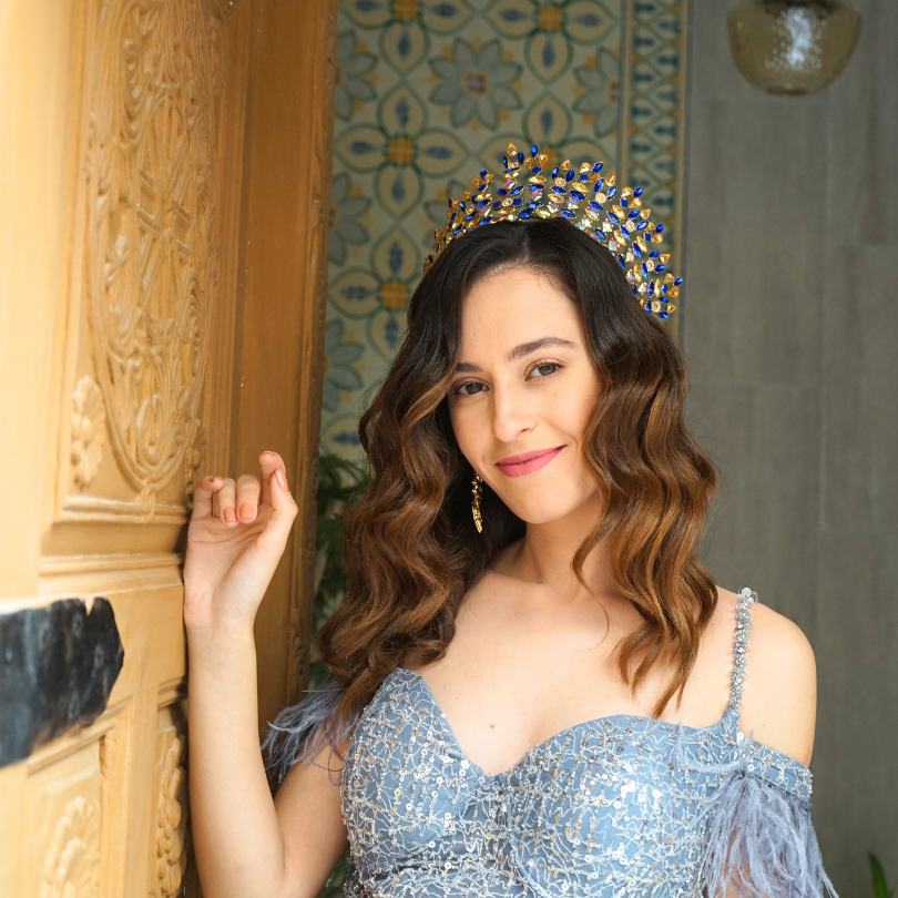 Couronne couleur bleu et dorée ,Tiare bleu, couronne bleue, couronne annulaire b - artisanat Tunisien fait main | ILEYCOM