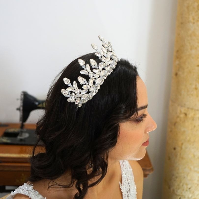 Couronne de mariage blanche, Couronne de diadème en cristal baroque, diadème de - artisanat Tunisien fait main | ILEYCOM