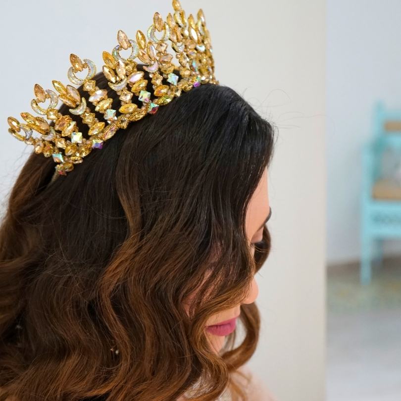 Couronne de mariage dorée, Couronne de diadème en cristal baroque, diadème de ma - artisanat Tunisien fait main | ILEYCOM