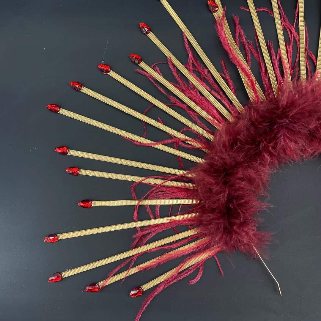 Couronne Soleil avec plumes rouges bordeaux - artisanat Tunisien fait main | ILEYCOM