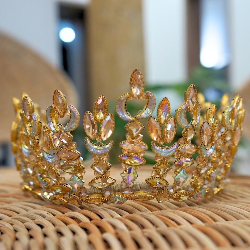 تاج زفاف ذهبي، تاج كريستال باروكي، تاج زفاف، تاج فتاة الزهور، تاج منشوري، تاج للنساء، تاج ذهبي، تاج الملكة
