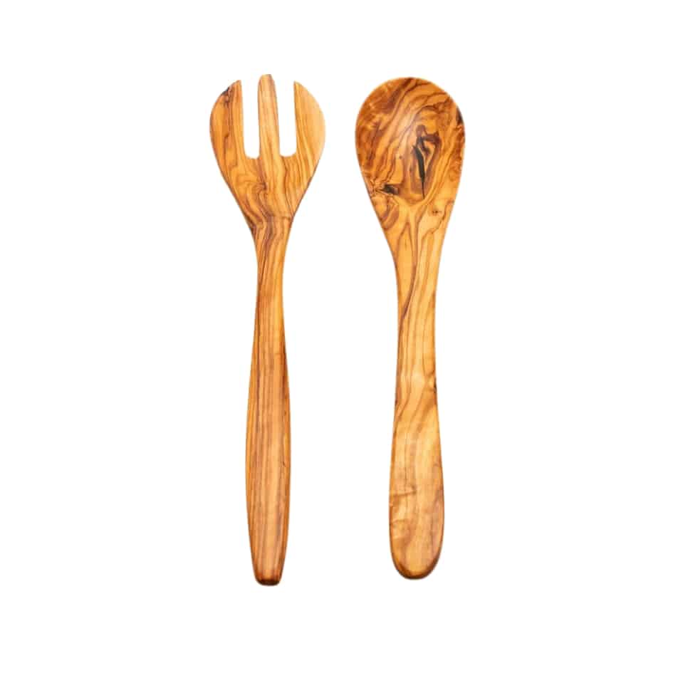 Couverts à salade artisanaux en bois d'olivier - fait main - artisanat Tunisien fait main | ILEYCOM